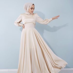 Pleated belt satin gown