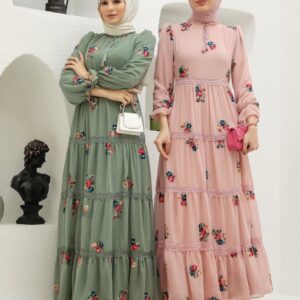 Chiffon tiered dress with embroidery detail